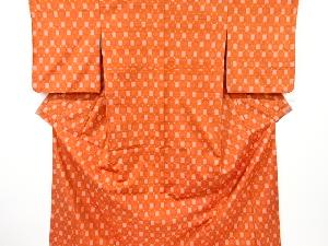 未使用品　仕立て上がり　枡に絣柄織り出し手織り紬着物